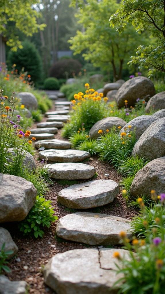seasonal blooms in rock garden