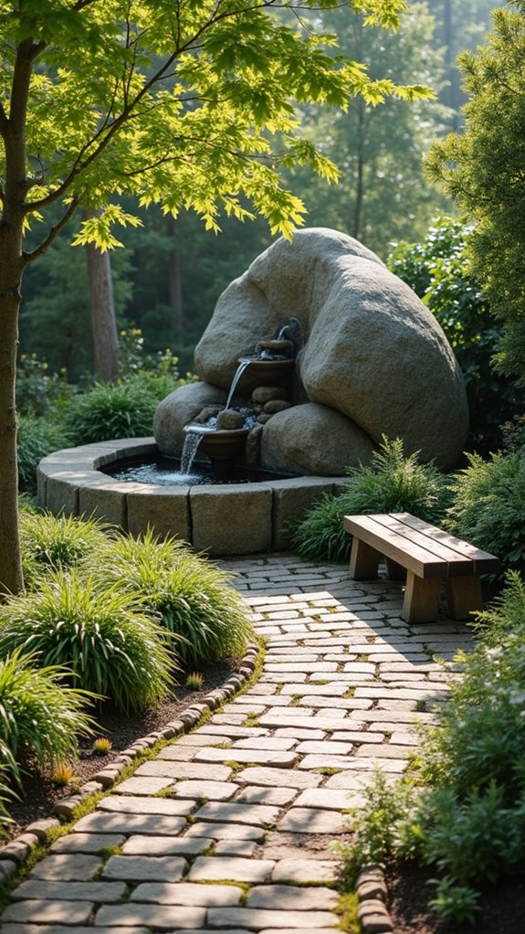 serene boulder fountain pathway