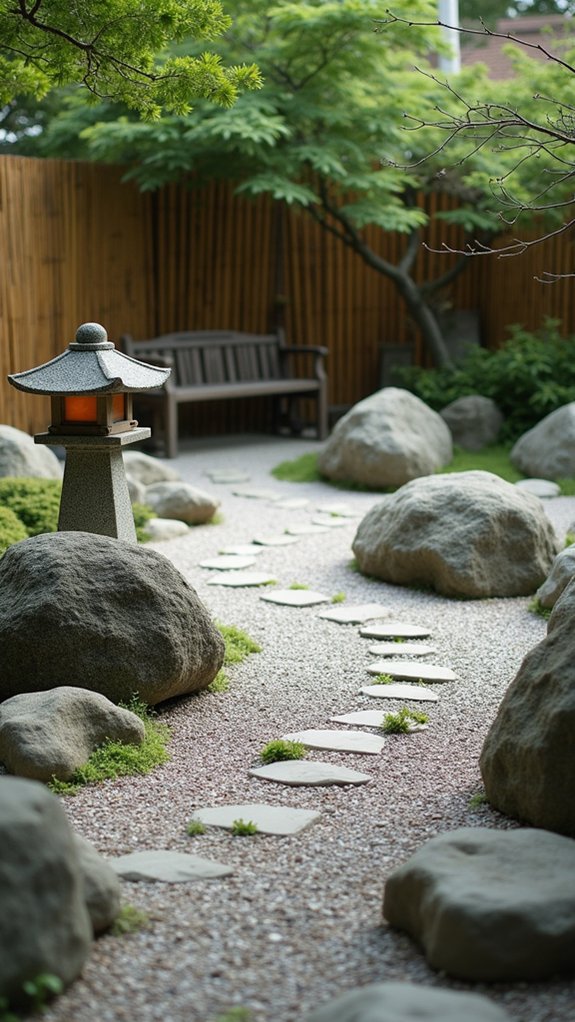 serene stone and lanterns