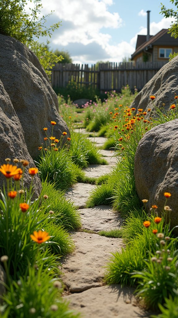 sunken garden with boulders