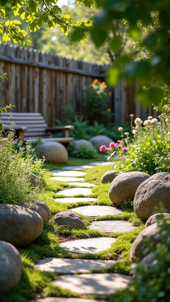 whimsical boulder garden pathway