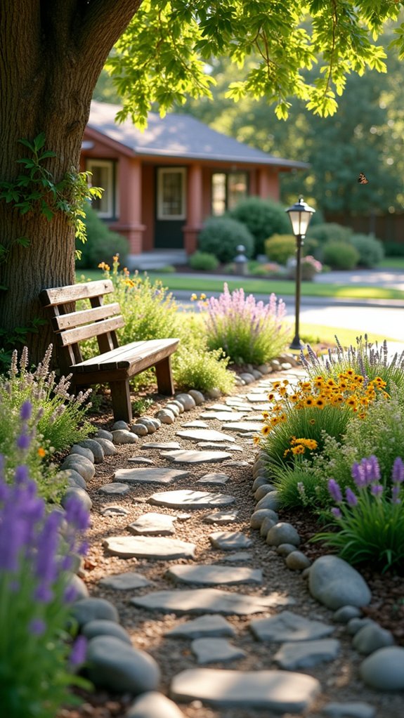butterfly garden with river rocks
