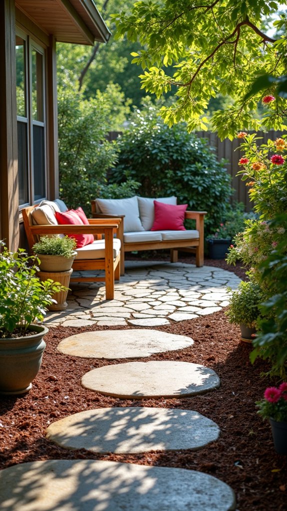 contrast of rock and mulch