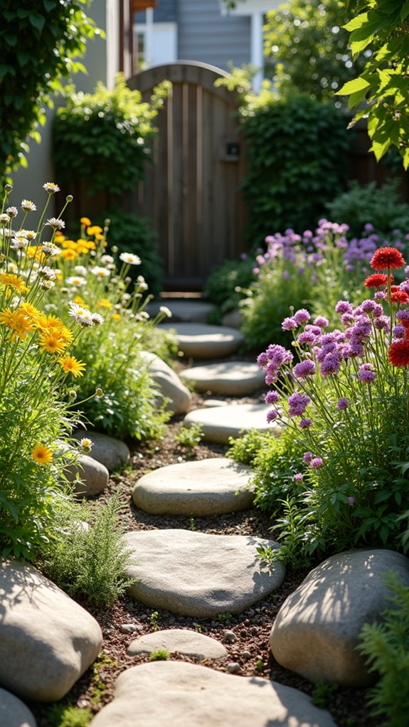 contrast of stones and blooms
