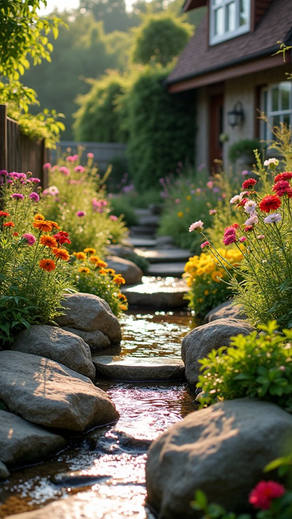 cottage garden with river rock
