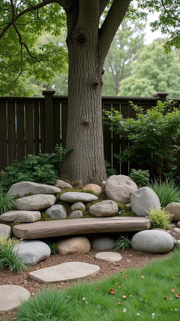 cozy integrated river rock seating