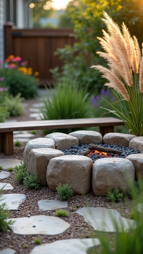 cozy river rock fire pit
