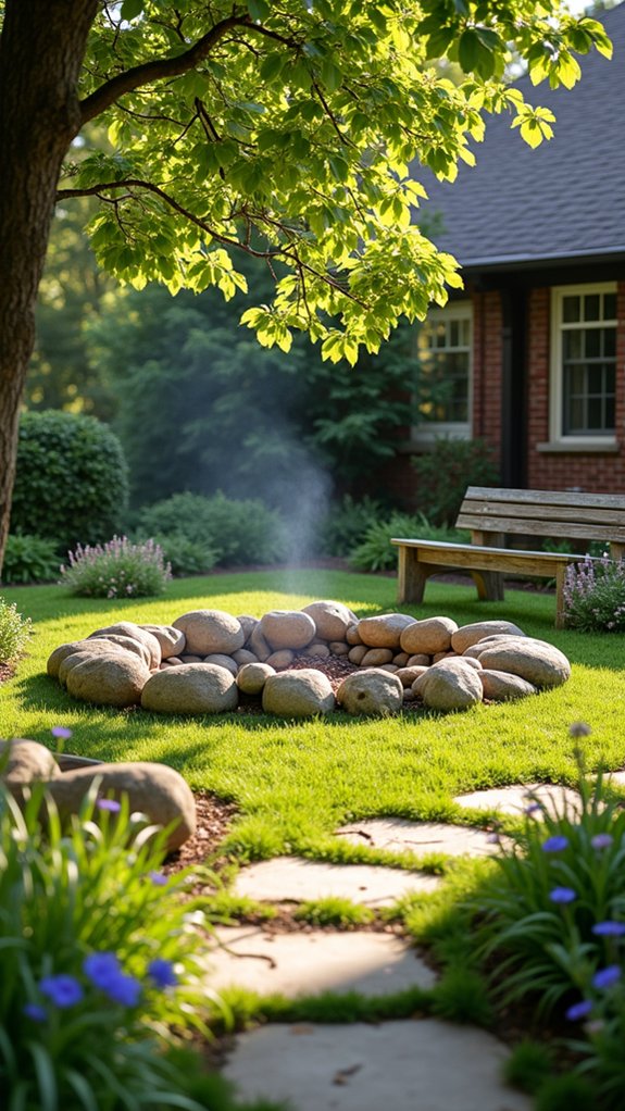 cozy river rock fire pit