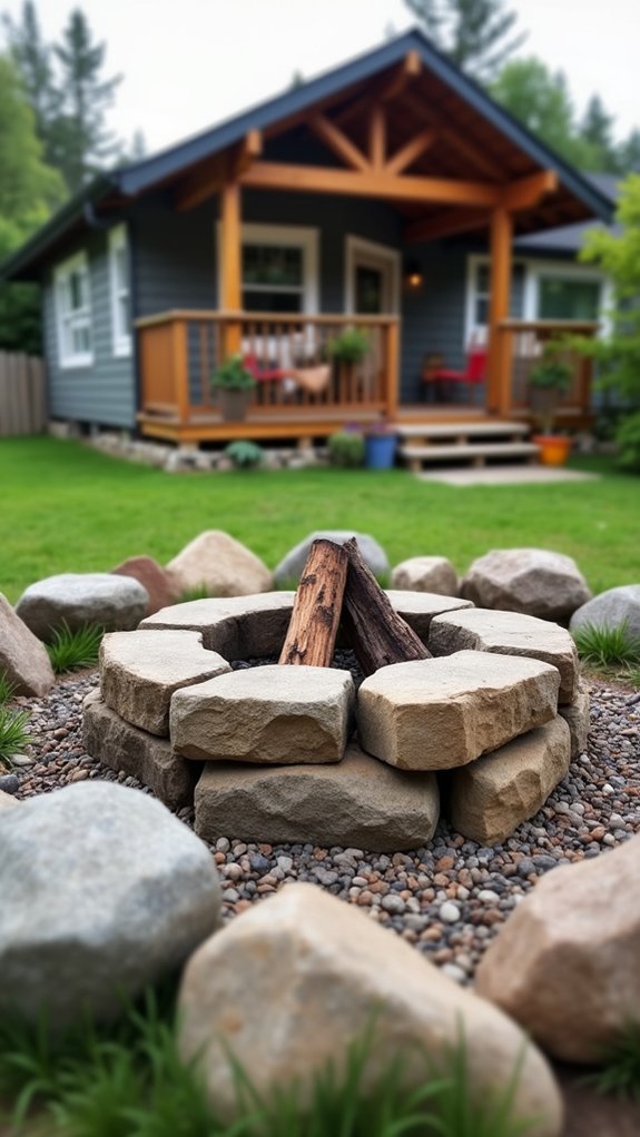 cozy river rock fire pit