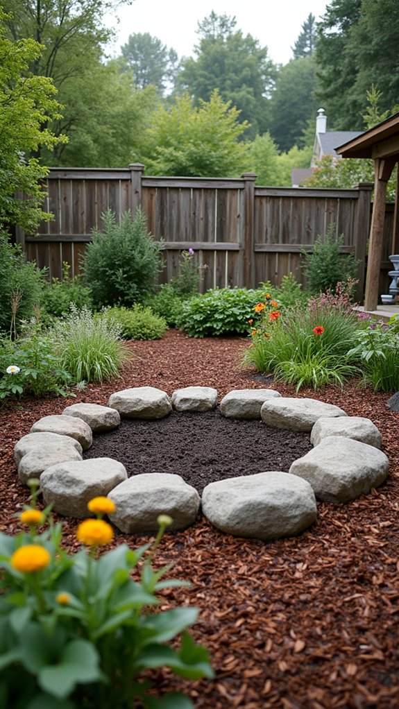 cozy river rock firepit