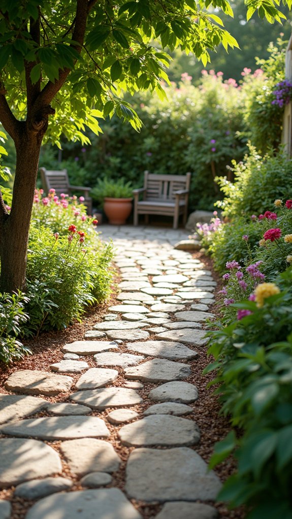 curved pathway through gardens
