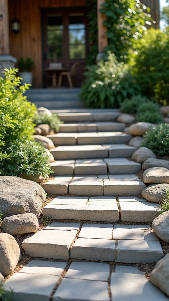 elegant paver and river rock pathway