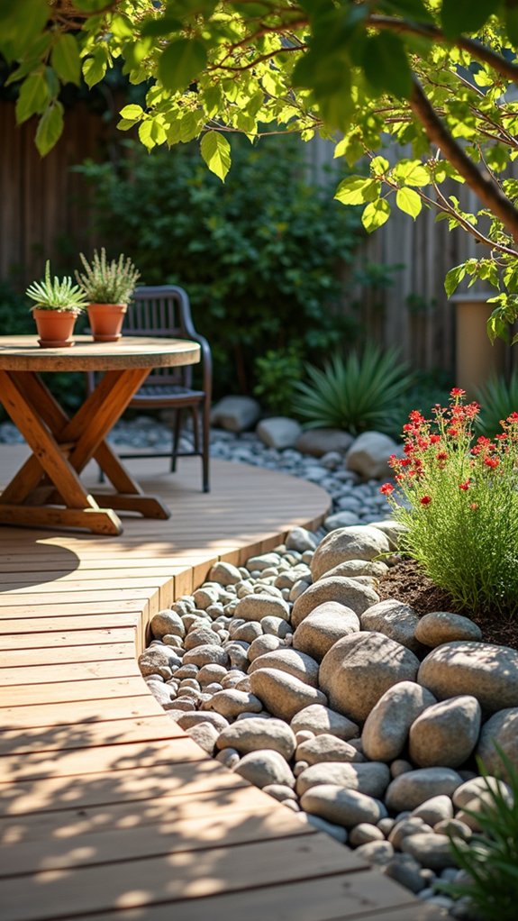 elevate patio with river rock