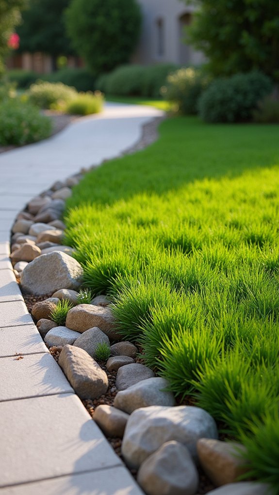 lawn framed by river rock