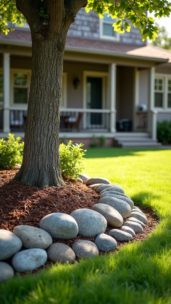 layered river rock mulch