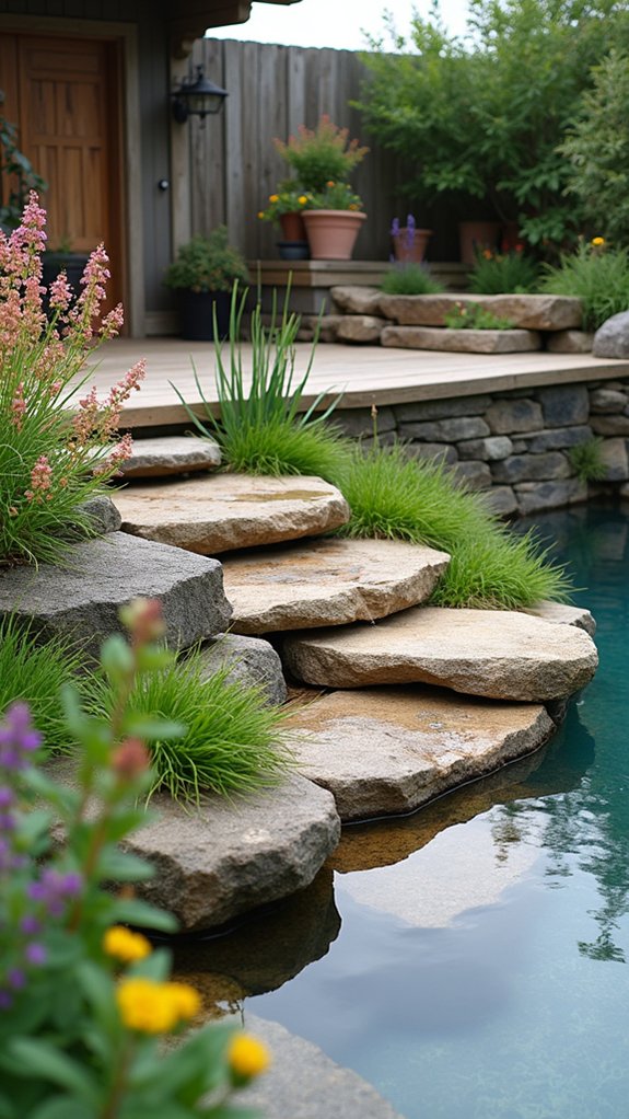 layered river rock terraces