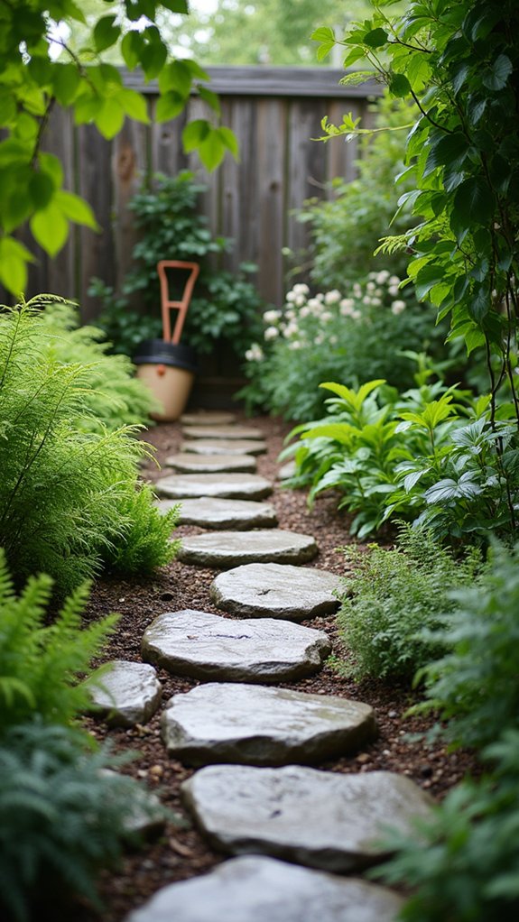 lush garden with river rocks