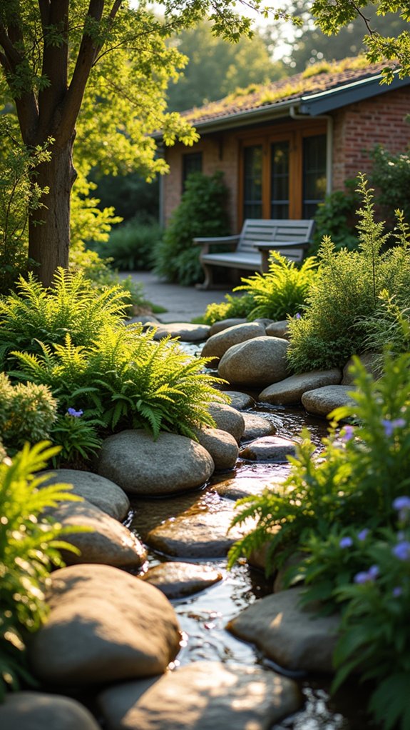 lush planting with decorative rocks