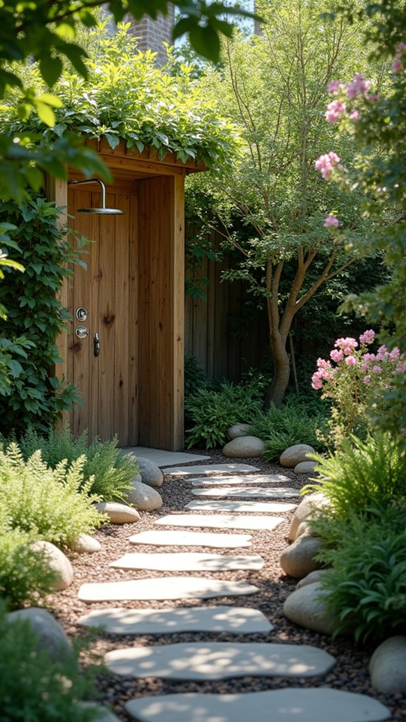 luxury outdoor shower pathway