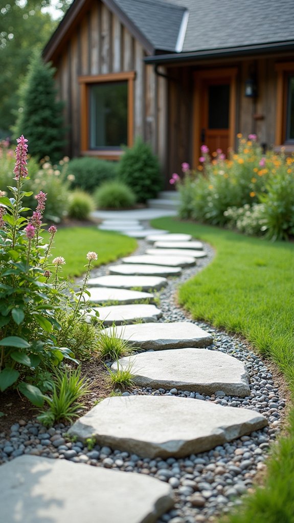 minimalist river rock pathway