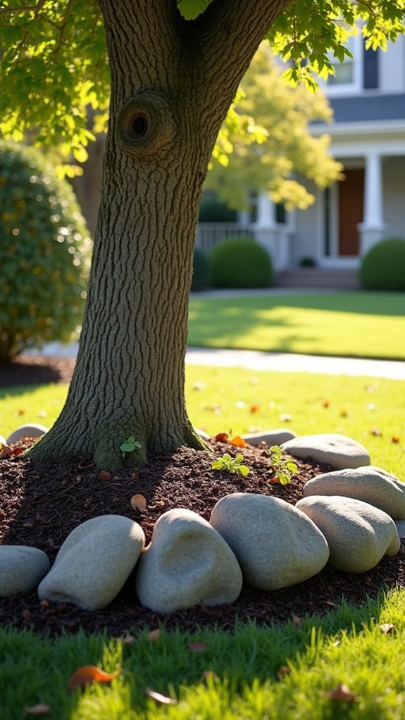 mulch enhances river rocks