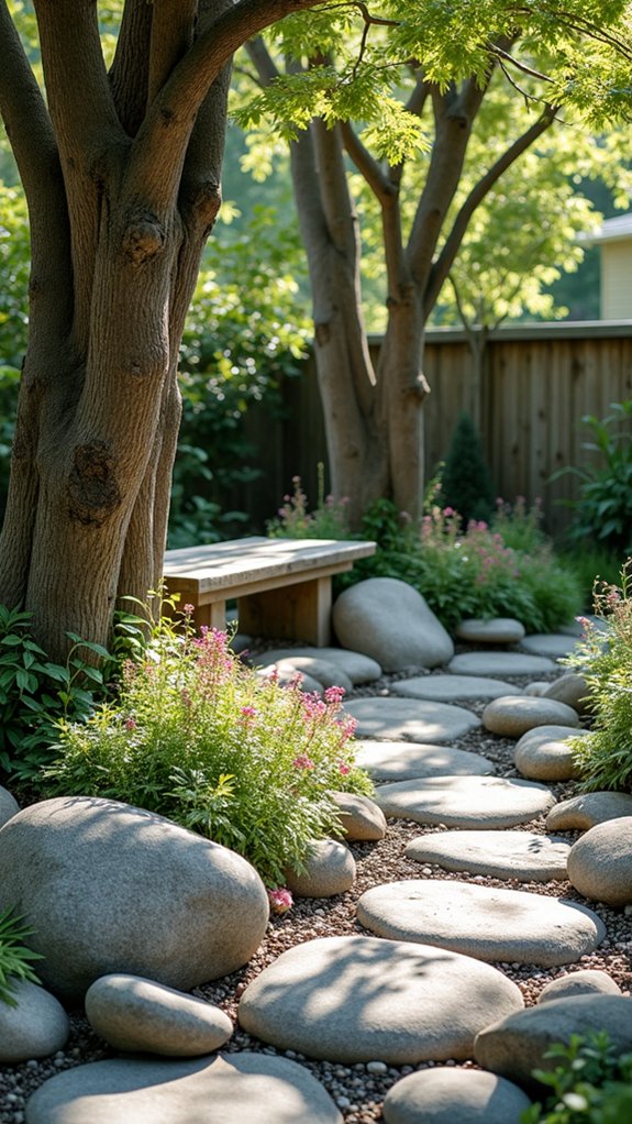 native plants and river rock