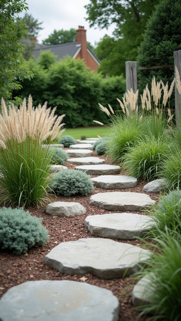 ornamental grasses enhance river rocks