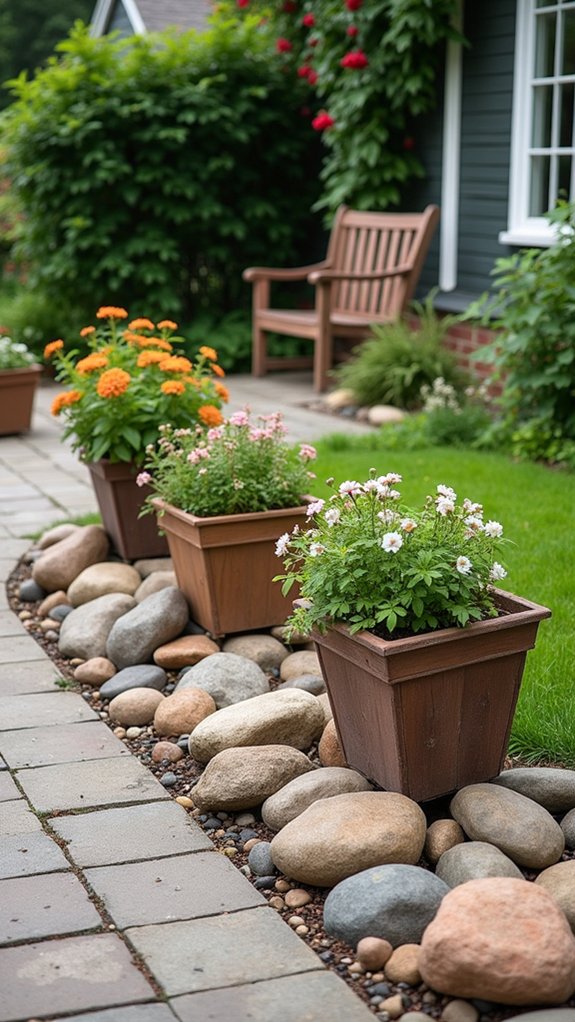 planters define river rock