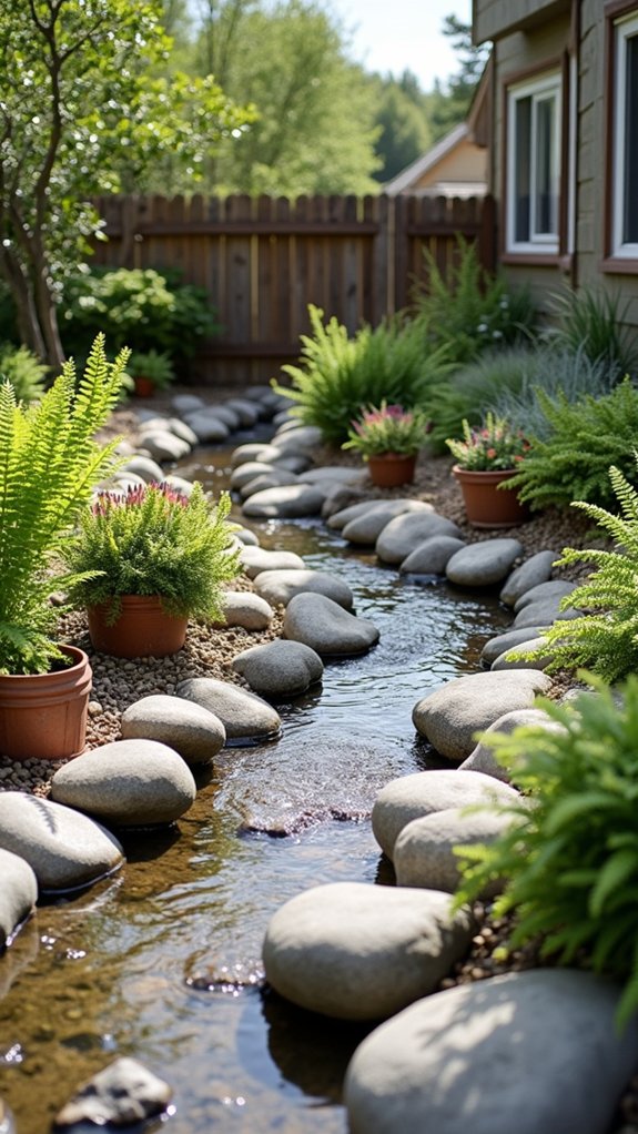 planters enhance dry riverbed