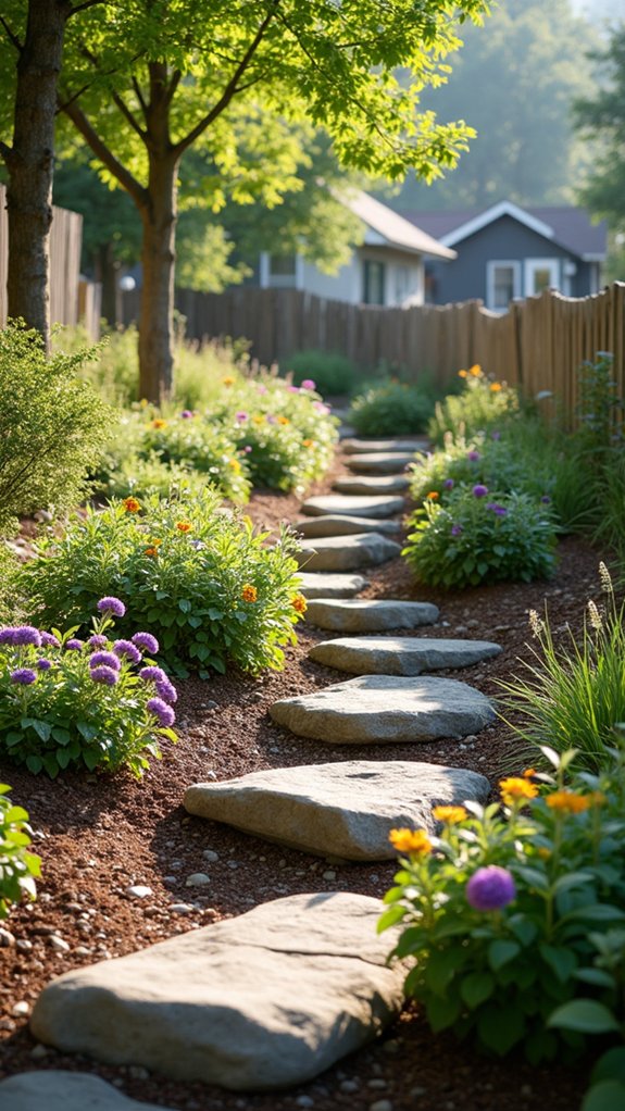 river rock and native plants