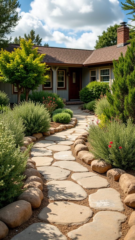 river rock bordered pathways