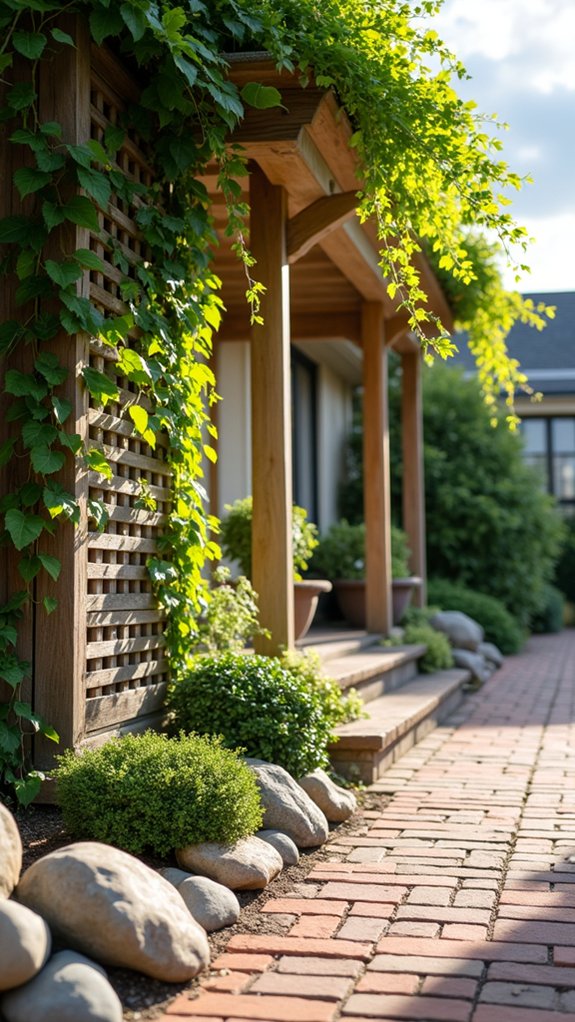 river rock enhances vertical garden