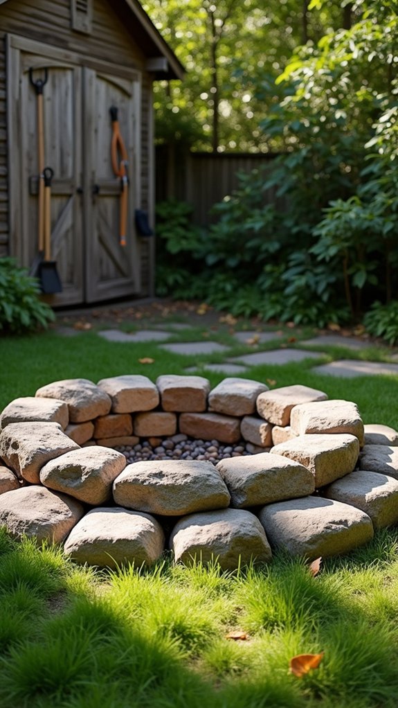 river rock fire pit perimeter