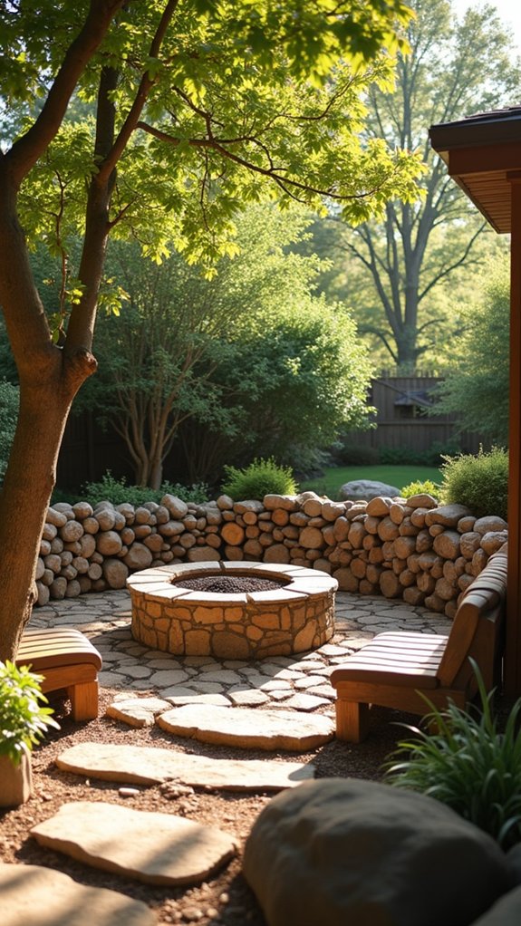 river rock firewood storage