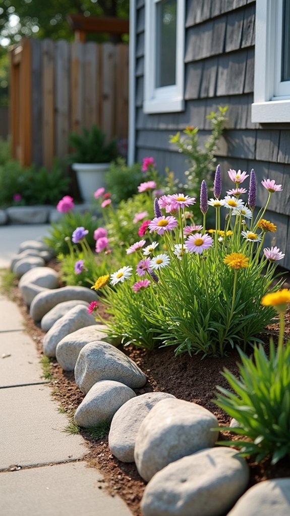 river rock flower bed border