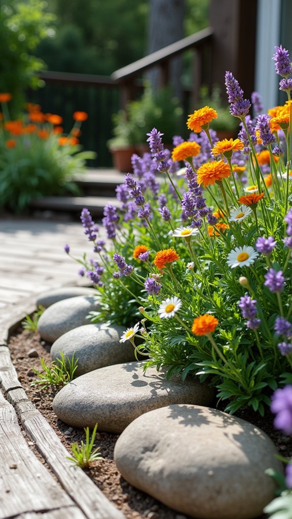 river rock flower bed borders