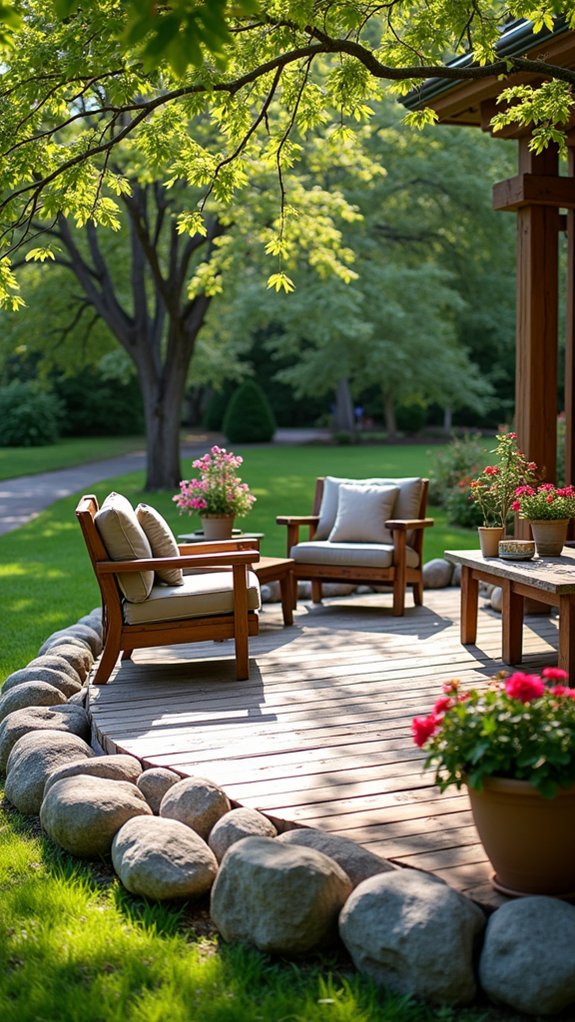 river rock patio borders