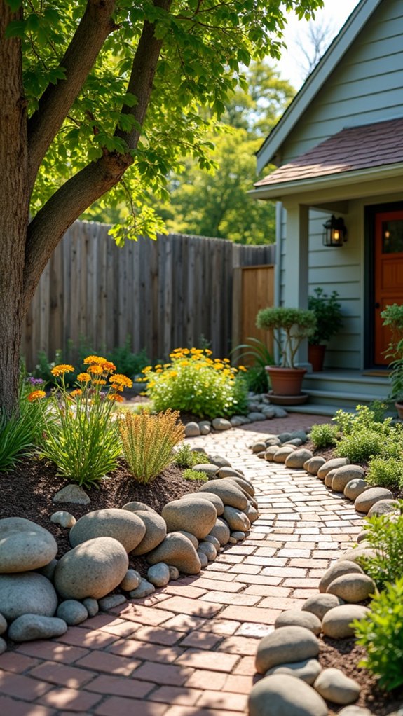 river rock planting area