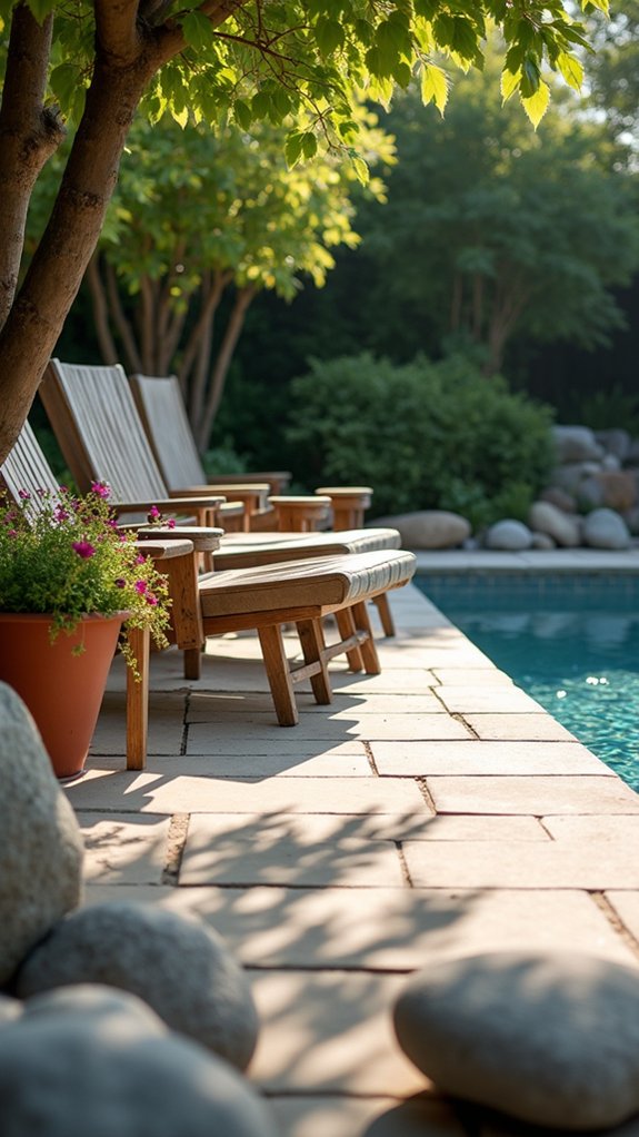 river rock poolside accents