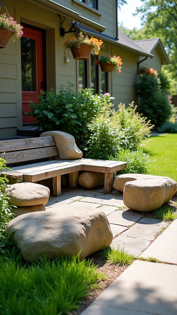 river rock seating area