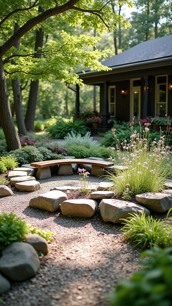 river rock seating areas