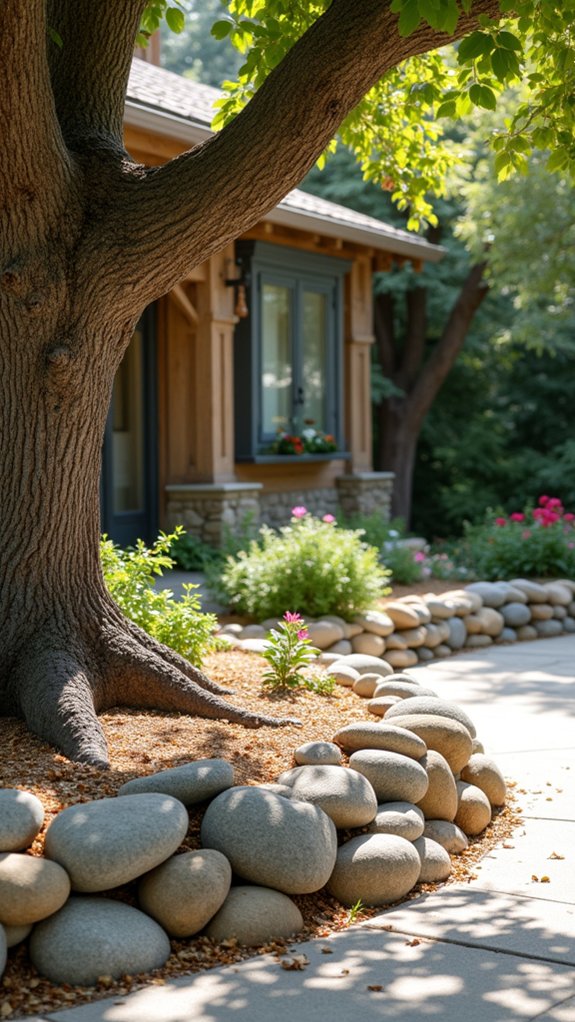 river rock tree edging
