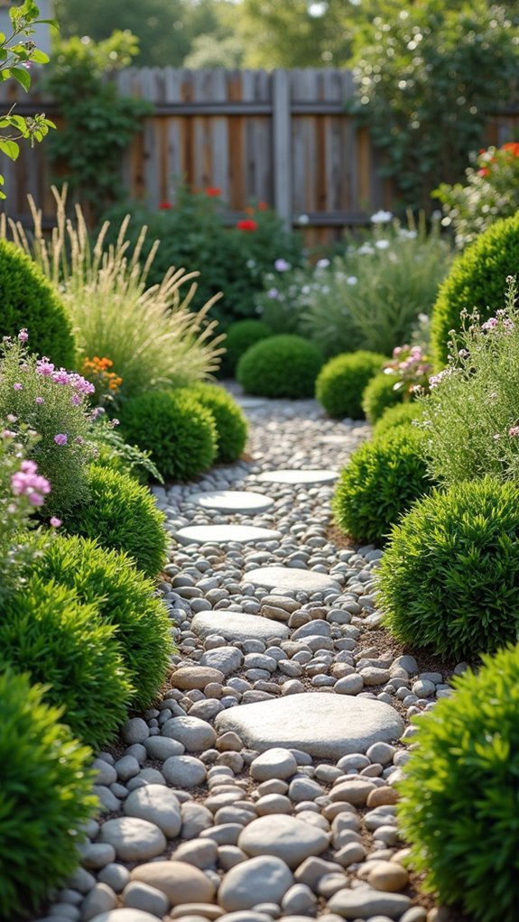 river rocks and bushes