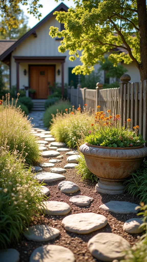 river rocks and native plants
