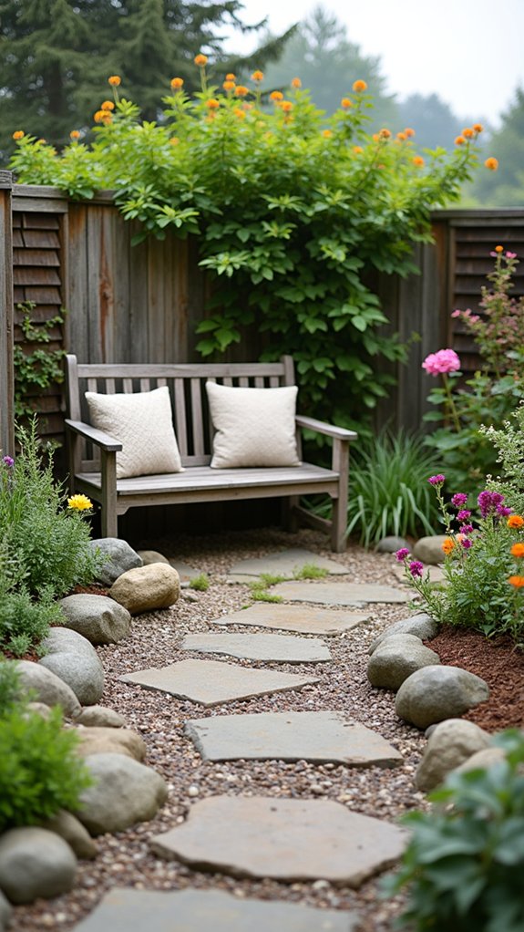 river rocks define seating