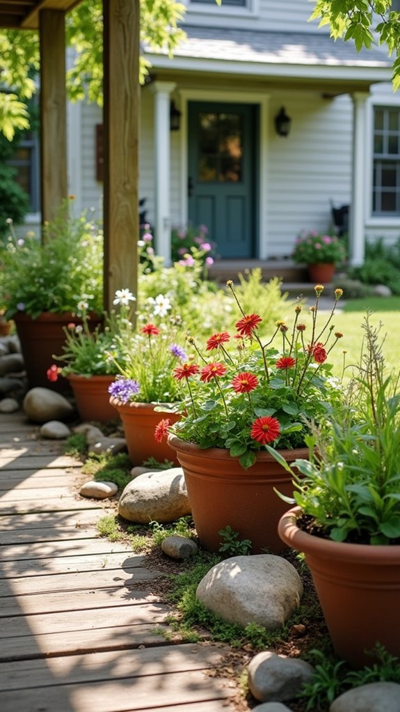 river rocks enhance container gardens