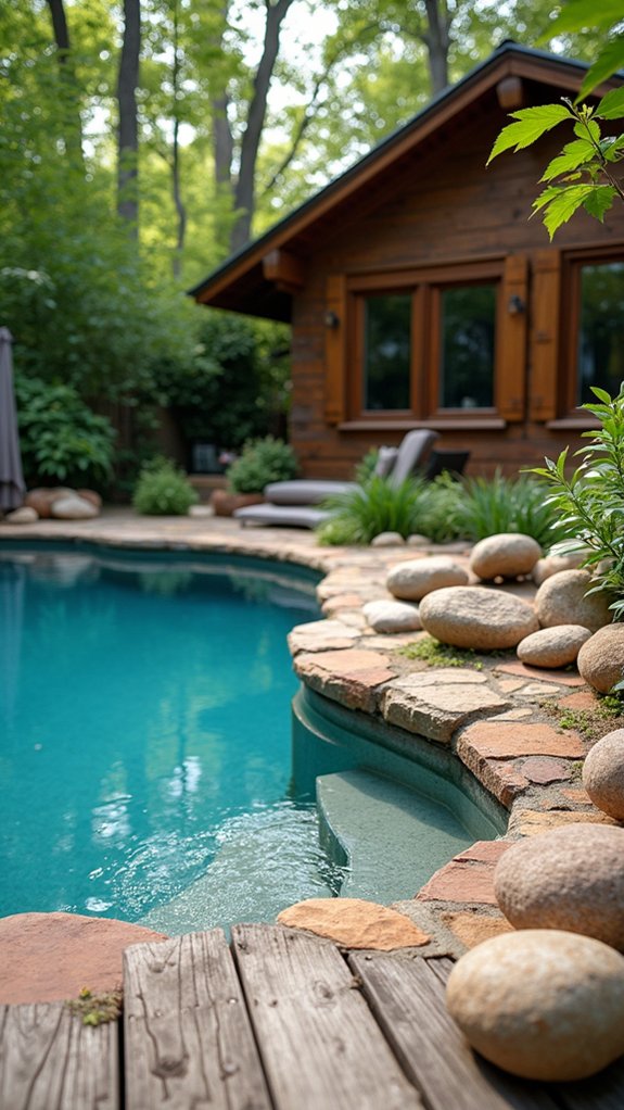 river rocks enhance pool deck