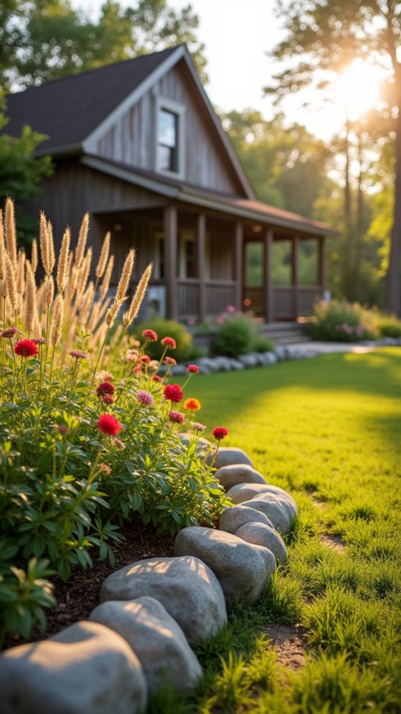 river rocks garden edging