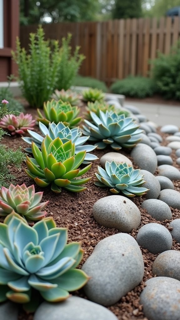 river rocks with succulents