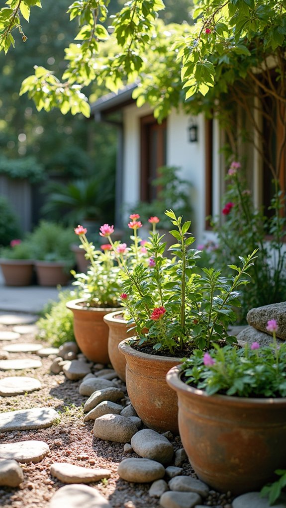 rock filled plant containers enhance